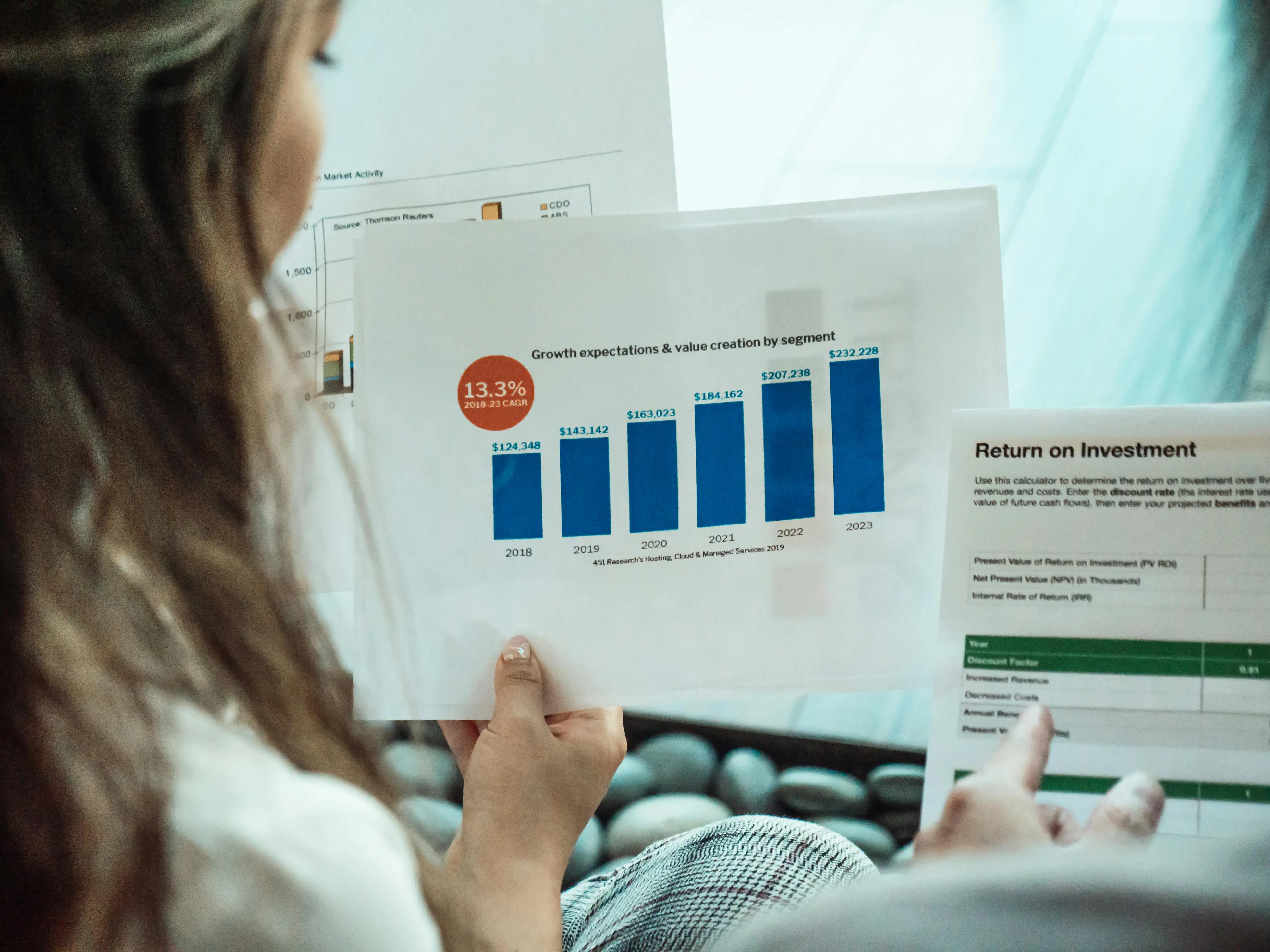 woman comparing graph to roi of a business continuity system